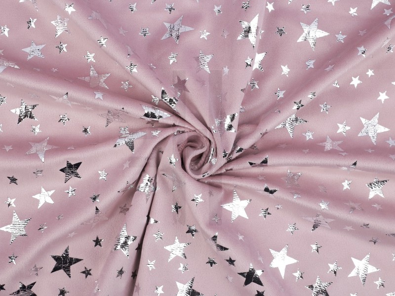 Dekorációs bársony lurex csillagokkal - Rózsaszín Karácsonyi textil