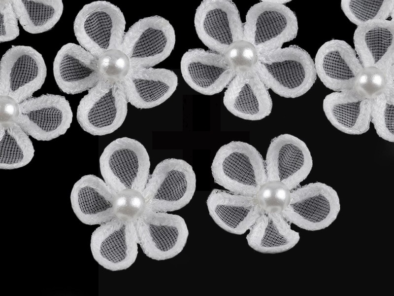 Monofil virág gyöngyökkel - 10 db/csomag Varrható, ragasztható ruhadísz