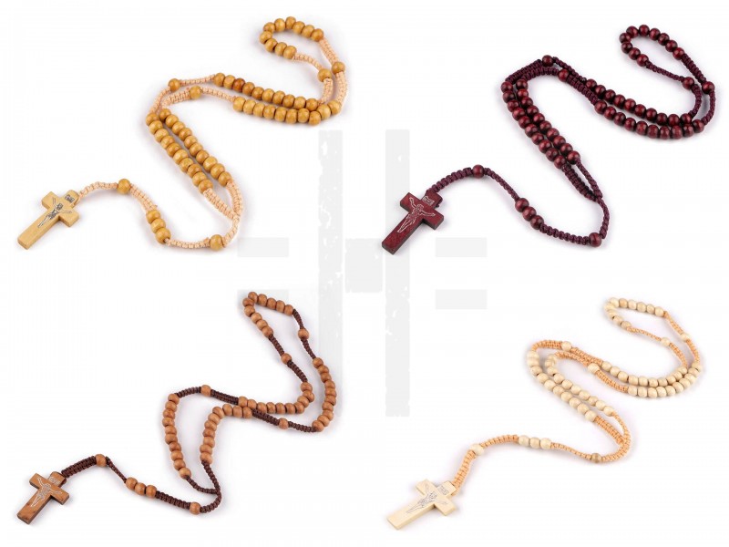 Rózsafüzér fából fonott zsinóron Nyaklánc, -kellék Rózsafüzér fából fonott zsinóron Nyaklánc, -kellék