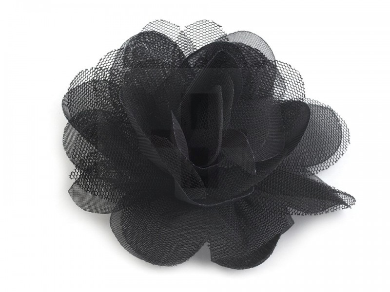 Szifon virág 80 mm - Fekete Vasalható, varrható kellék