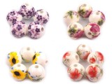 Porcelán gyöngyök virágokkal - 25 db/csomag Gyöngy-,gyöngyfűző