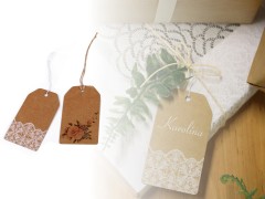 Papír cimke virág minákkal - 4 db/csomag Esküvői díszítés