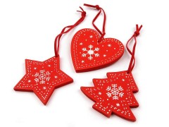 Fa karácsonyi dekoráció készlet 3 db-os - Piros Karácsonyfa díszités