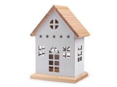             Házikó dekoráció pléh fa tetővel - 18,5 cm 