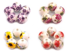 Porcelán gyöngyök virágokkal - 25 db/csomag 